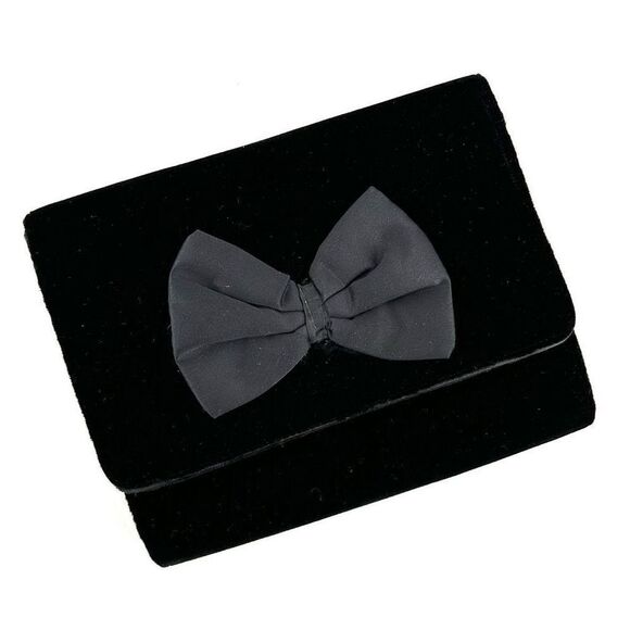 Vintage Women's Velvet Bow Magnetic Snap Clutch Shoulder Bag Black Small - Picture 1 of 14